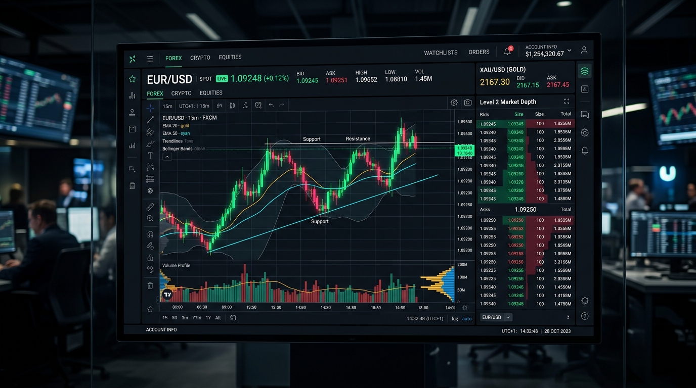 AX Capitals Institutional Trading Terminal with live candlestick charts and order book depth